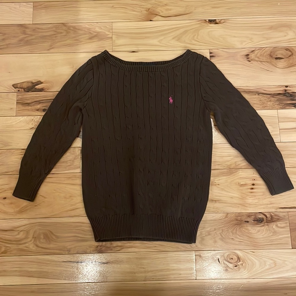 Ralph Lauren Brown 3/4 sleeve Cable Knit Sweater